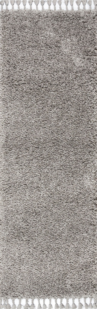 Mercer Shag Plush Tassel Area Rug, Grey, 2 X 8