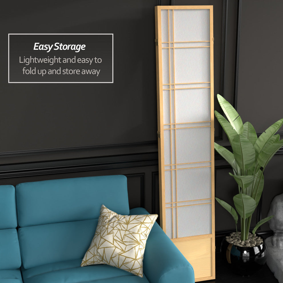 7' Tall Double Cross Shoji Screen, Natural, 3 Panels