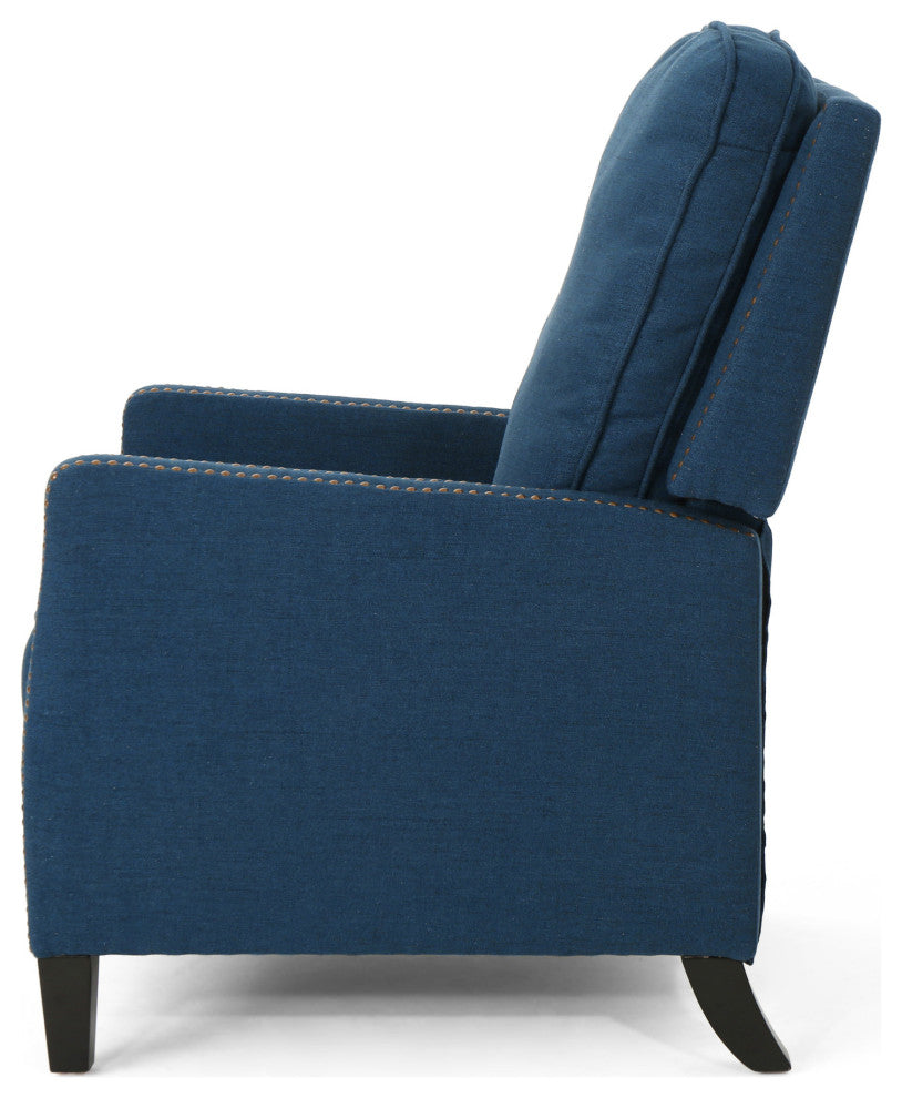 GDF Studio Armstrong Traditional Fabric Recliner, Navy Blue/Dark Brown