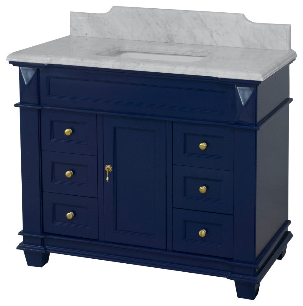 Elizabeth 42" Bathroom Vanity, Royal Blue, Carrara Marble