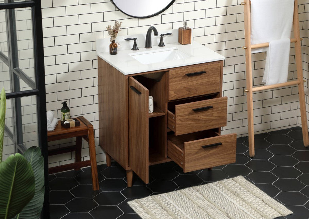 Home Living Modern Natural Oak-Light Bathroom Vanity, Walnut Brown, 30"