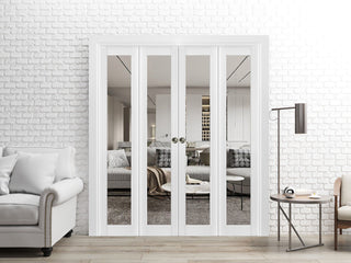 Double Bi-fold Doors | Lucia 2666 White Silk Clear Glass | Sturdy Tracks