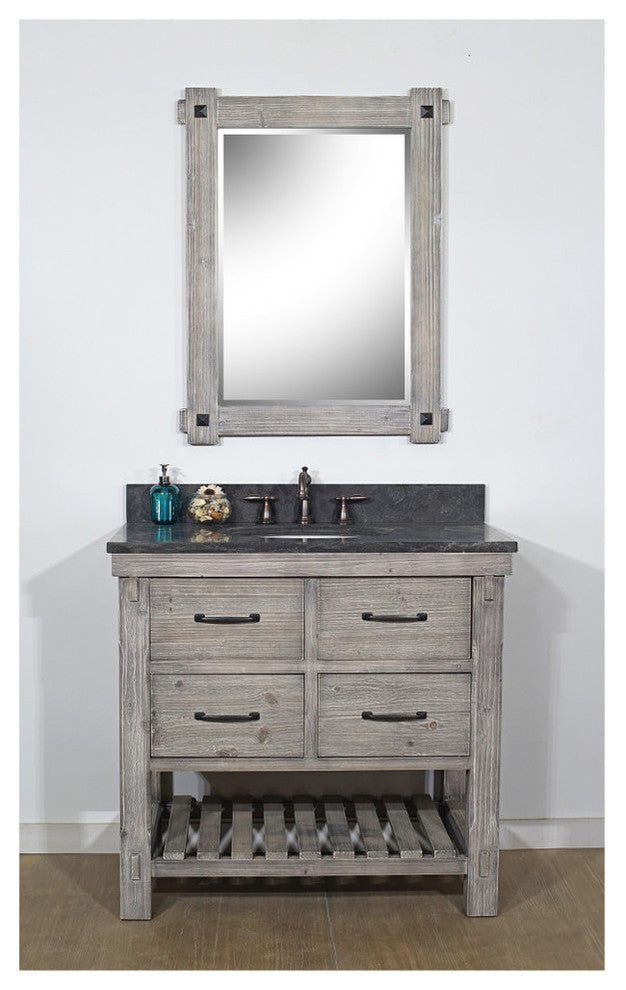 Rustic Fir Single Sink Vanity, Gray, Driftwood With Limestone Top, 36"