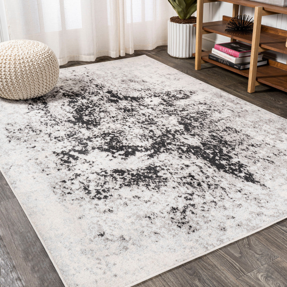 Dune Modern Abstract Area Rug, Cream/Gray, 5x8
