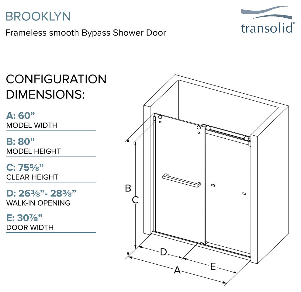 Brooklyn 60"x80" Frameless By-Pass Shower Door, Iron Glass, Brushed Stainless