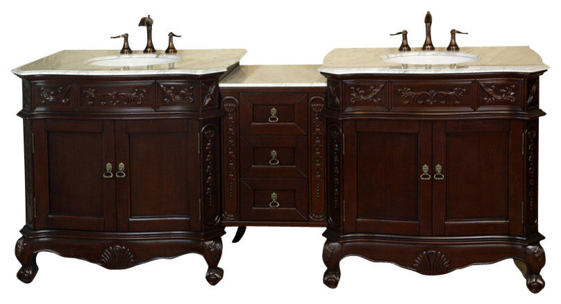 Ashby White Double Vanity, Walnut With Marble Vanity Top, Cream