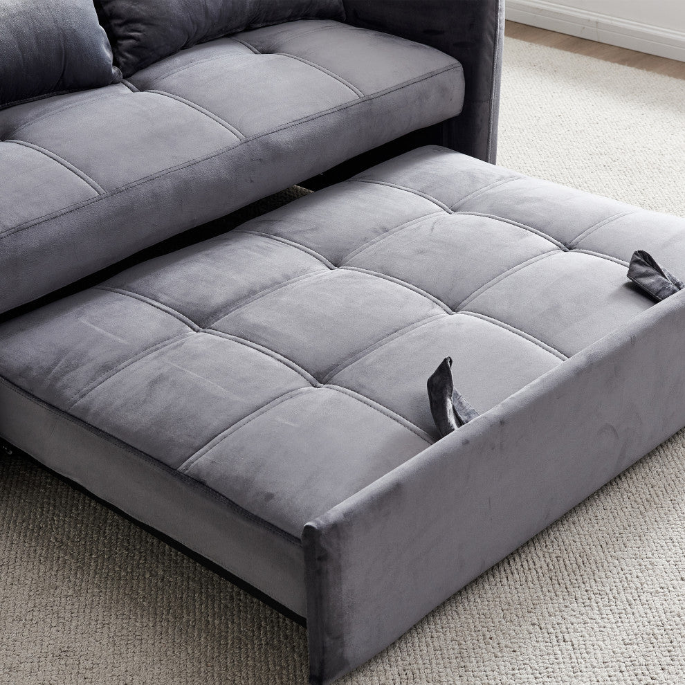TATEUS 55.5" Twins Pull Out Sofa Bed Velvet for Small Room Grey
