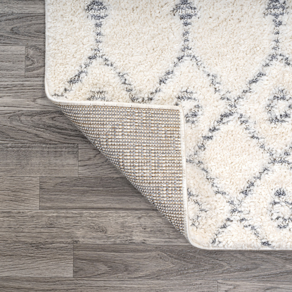 Pia Moroccan Trellis Plush Carved Cream/Gray 2'x8' Runner Rug