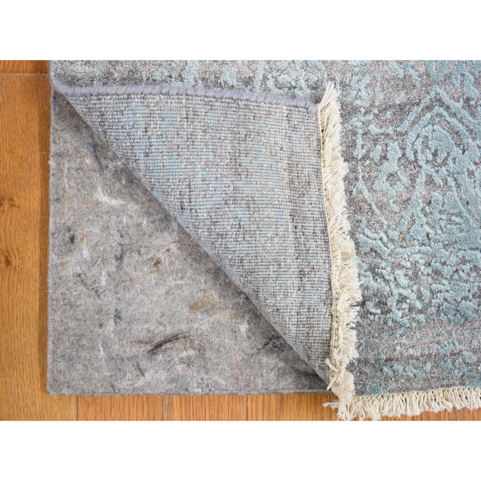 Wool and Pure Silk Hand Knotted Gray Broken Persian XL Runner Rug, 2'7" x 14'0"