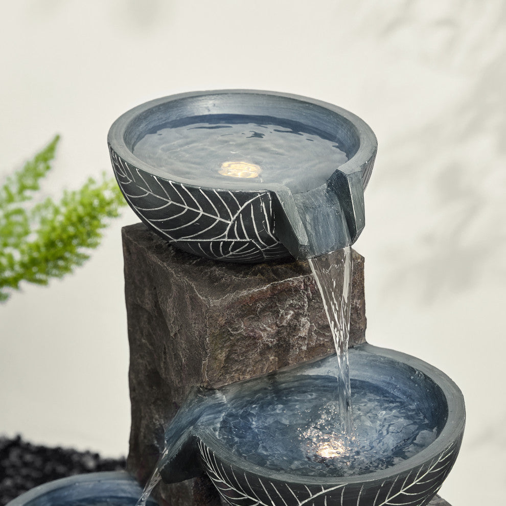 Natural Leaf Textured 4-Tier Resin Fountain