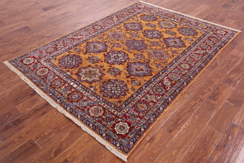 5' 5" X 7' 7" Super Kazak Geometric Handmade Wool Rug Q9556