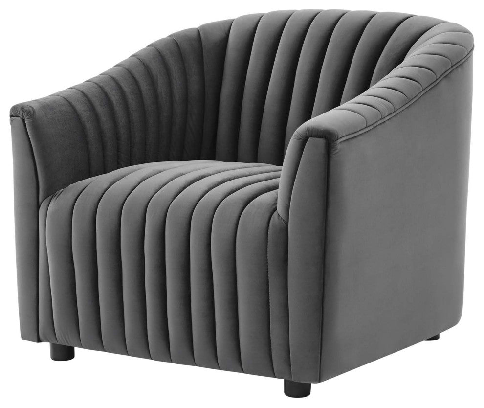 Armchair Accent Tufted Chair, Charcoal Gray, Velvet, Modern Lounge Cafe
