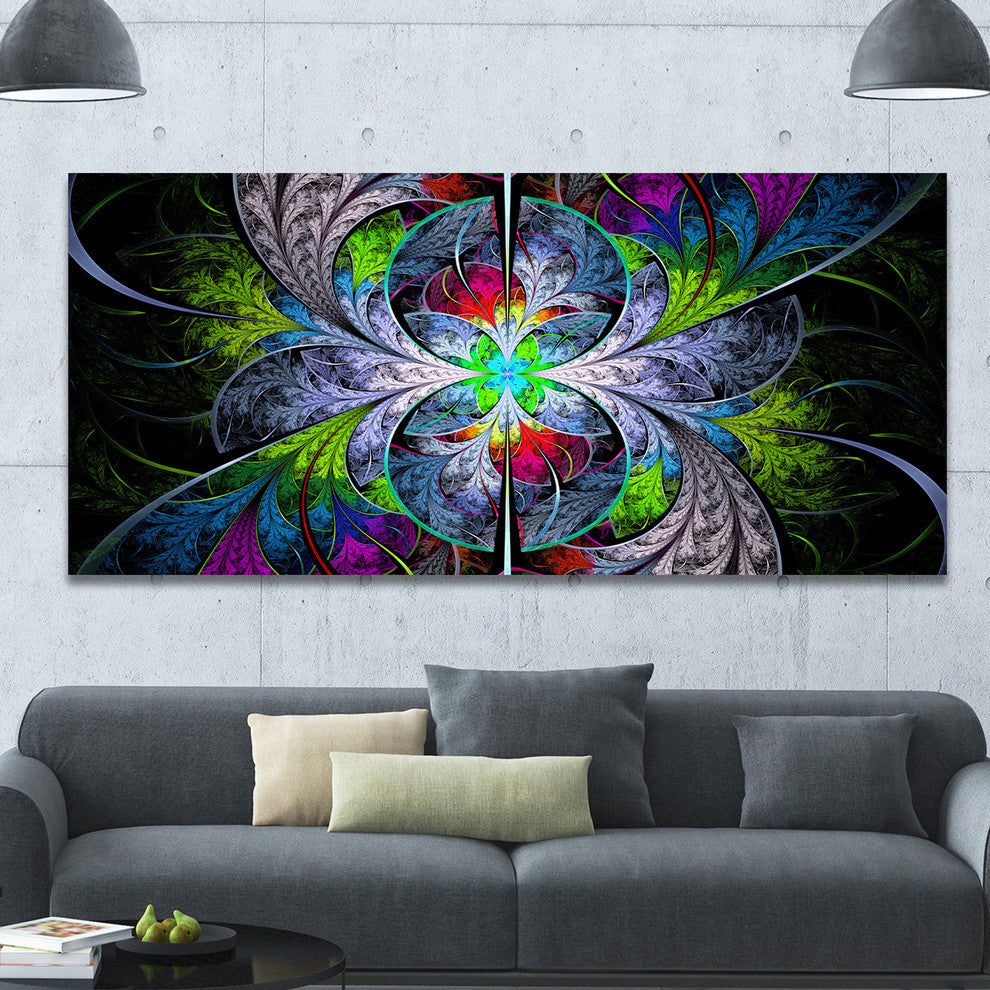 Multi Color Fractal Stained Glass, Oversized Abstract Canvas Art Print, 60x28