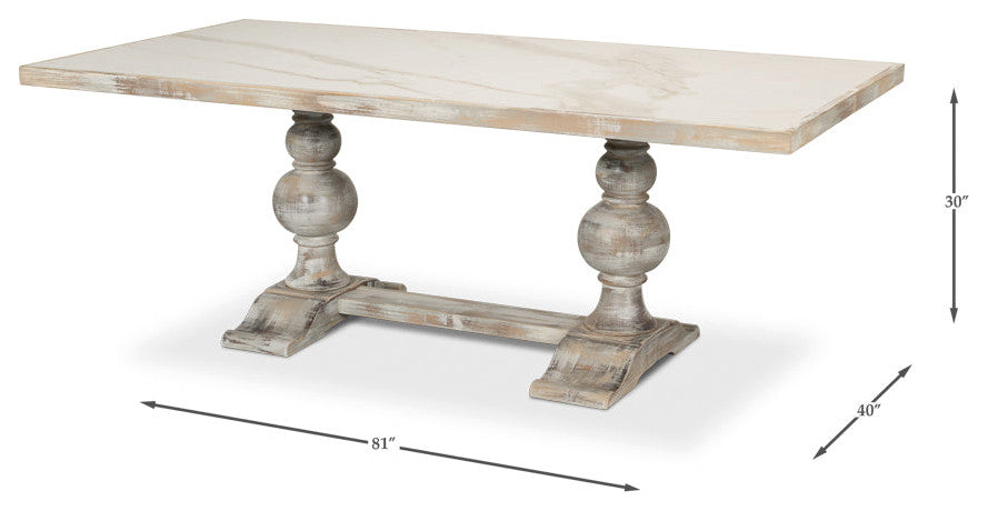 Small 81" Trestle Dining Table Gray Gloss Top