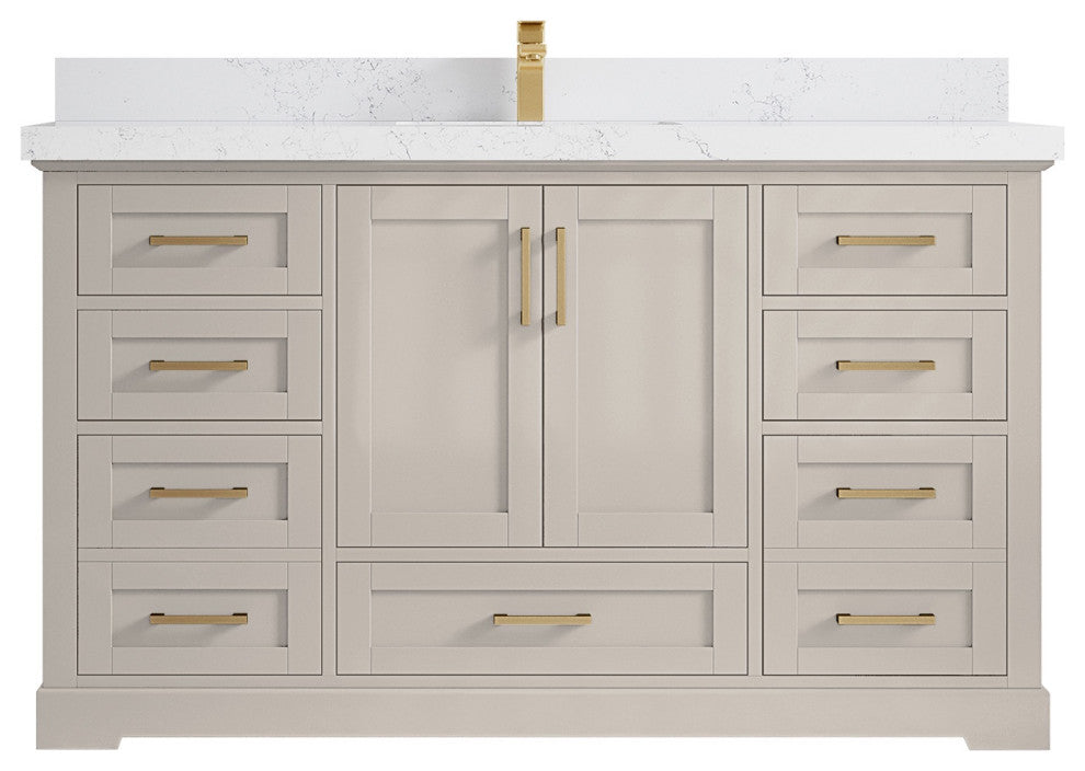 Boston 60" Single Bathroom Vanity in Fine Grain 2" Empira Quartz