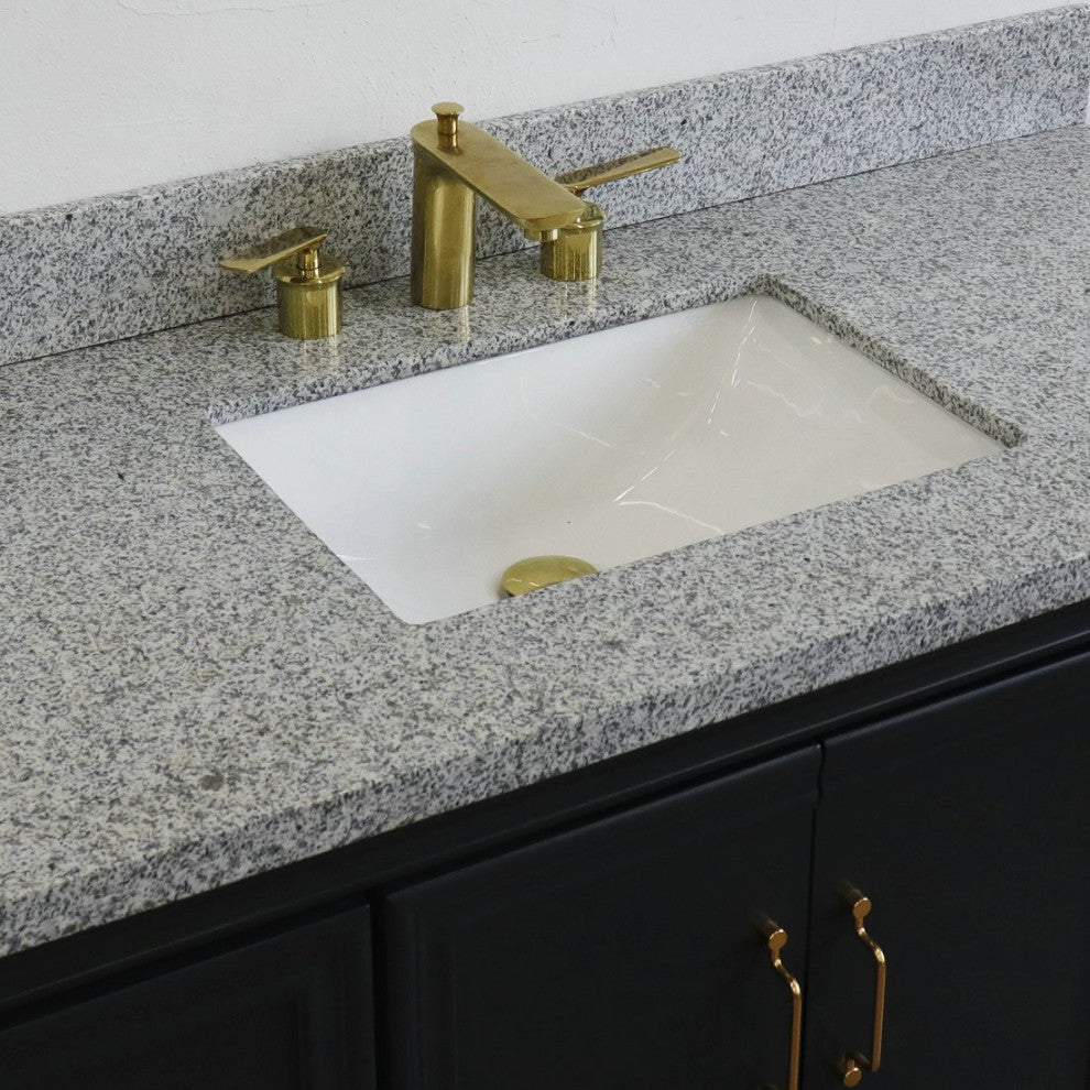 49" Single Sink Vanity, Dark Gray Finish With Gray Granite and Rectangle Sink