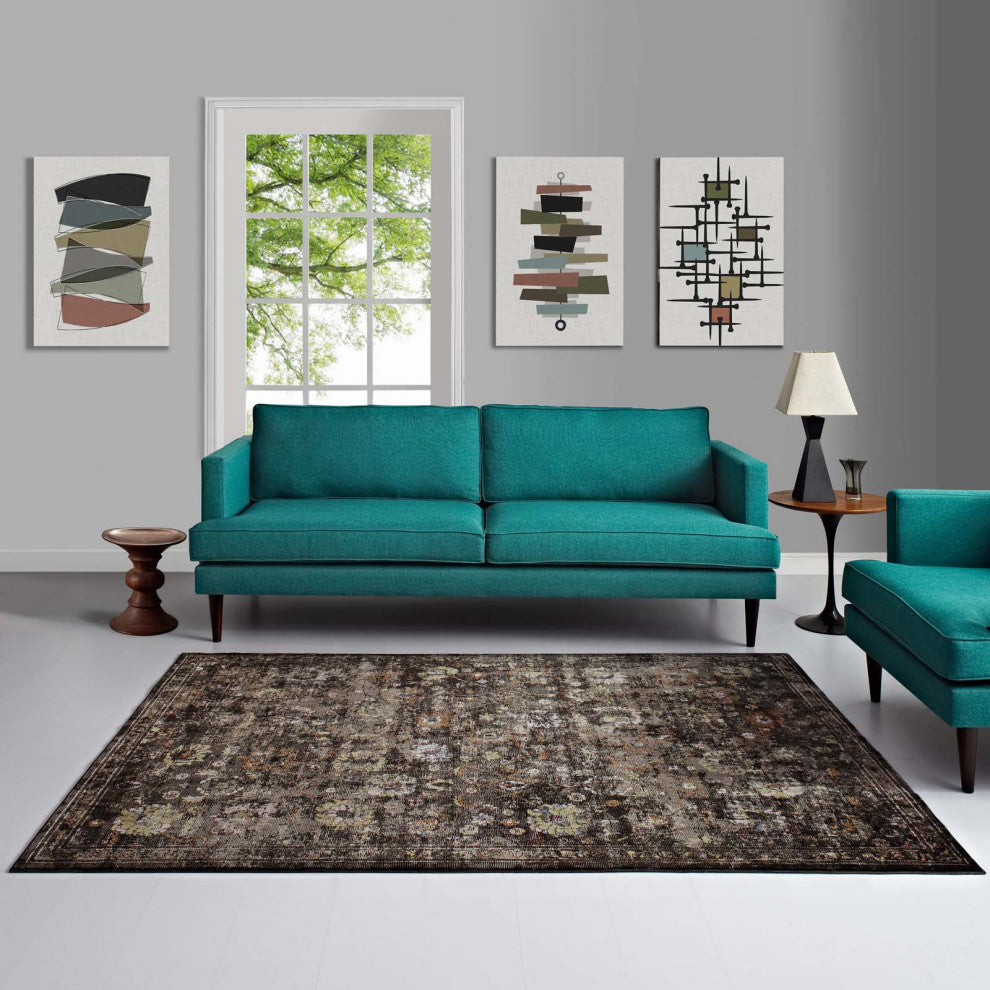 Black, Yellow and Orange Minu Distressed Floral Lattice 4x6 Area Rug