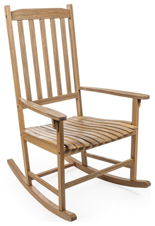 Slat-Back 350-Lbs Support Acacia Wood Outdoor Rocking Chair