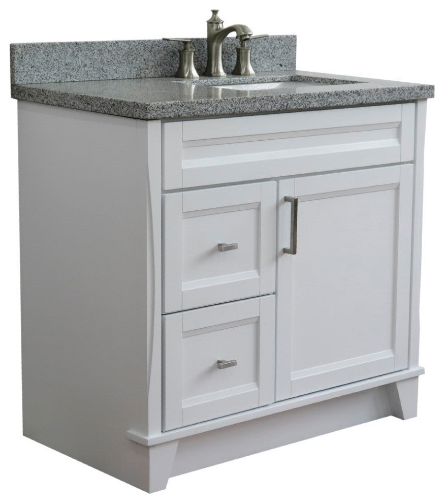 37" Single Sink Vanity, White Finish With Gray Granite