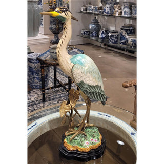 Blue Heron Figurine With Bronze Ormolu