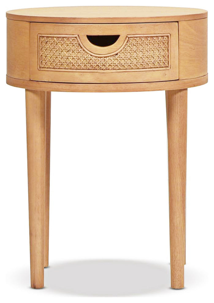 Cabana 18" Round Cane Rattan Storage Side Table, Natural Brown