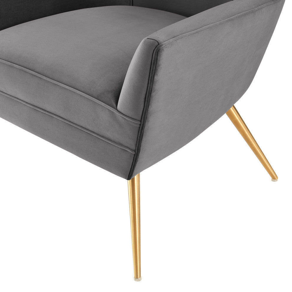 Armchair Accent Tufted Chair, Gray, Velvet, Modern, Mid Century Lounge