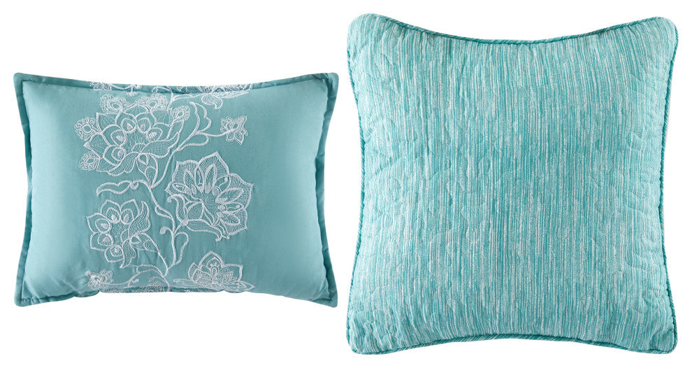Emma Quilt 5 Piece Sets, Teal, Over-Sized King 122" X 106"