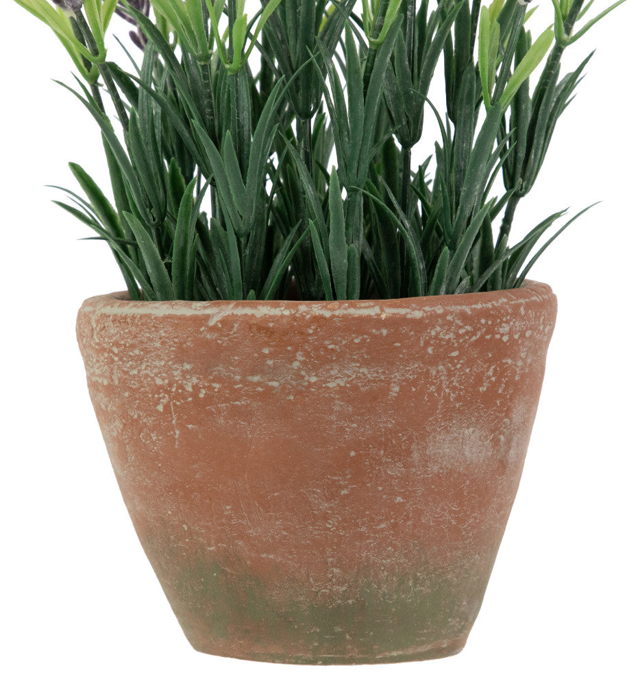 10" Artificial Lavender and Leaves, Weathered Pot