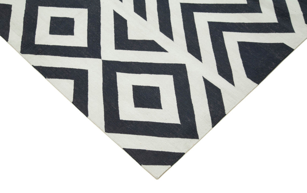 Rug N Carpet - Handmade Wool 9' 5'' x 12' 0'' Geometric Dhurrie Kilim Rug