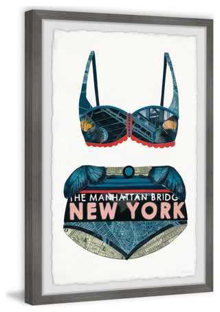 "NY Bridge Bikini" Framed Painting Print, 12x18