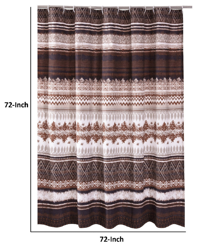 Benzara BM293447 Shower Curtain, Coffee Brown Striped Printing, Button Holes