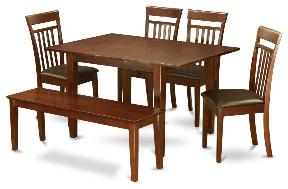 6-PieceDining Room Set With Bench -Small Table With 4 Dining Chairs And Bench