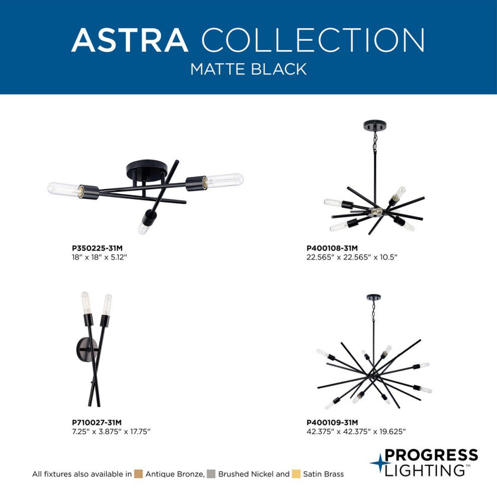 Astra Collection Six-Light 22" Matte Black Modern Chandelier