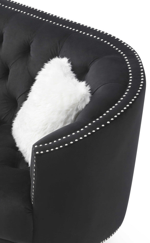 Dania 64 in. W Flared Arm Velvet Straight Sofa, Black