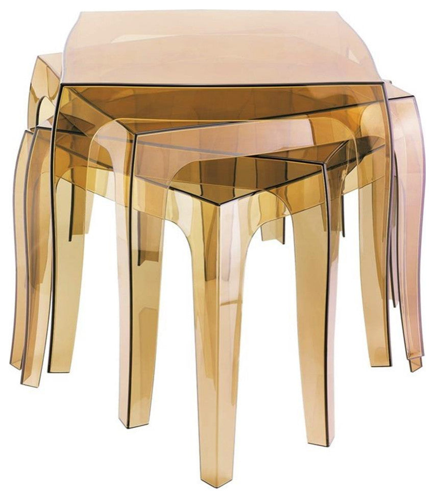 Home Square Polycarbonate Patio Side Table in Transparent Amber - Set of 2