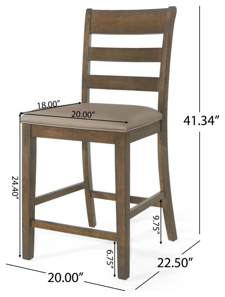 Boughton Farmhouse Upholstered Wood Counter Stools, Set of 2, Antique Brown