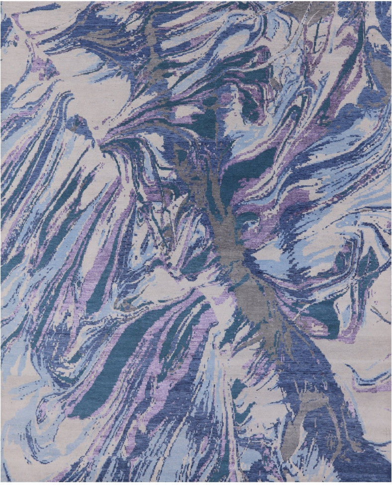 8' 1" X 9' 10" Wool and Silk Modern Hand Knotted Rug Q7097