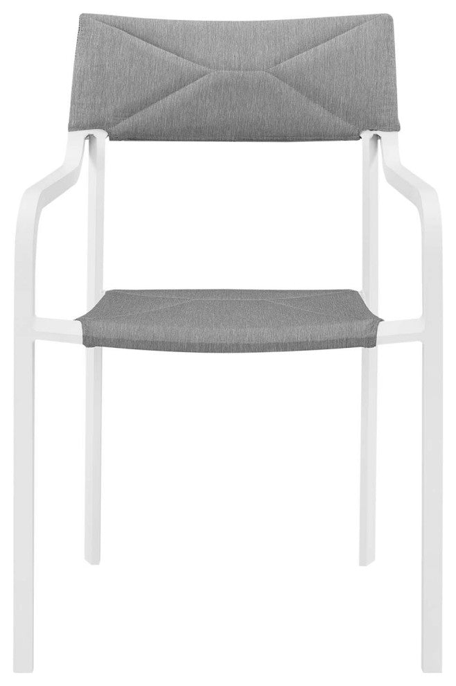 Side Dining Chair and Table Set, Aluminum, Metal, White Gray, Outdoor