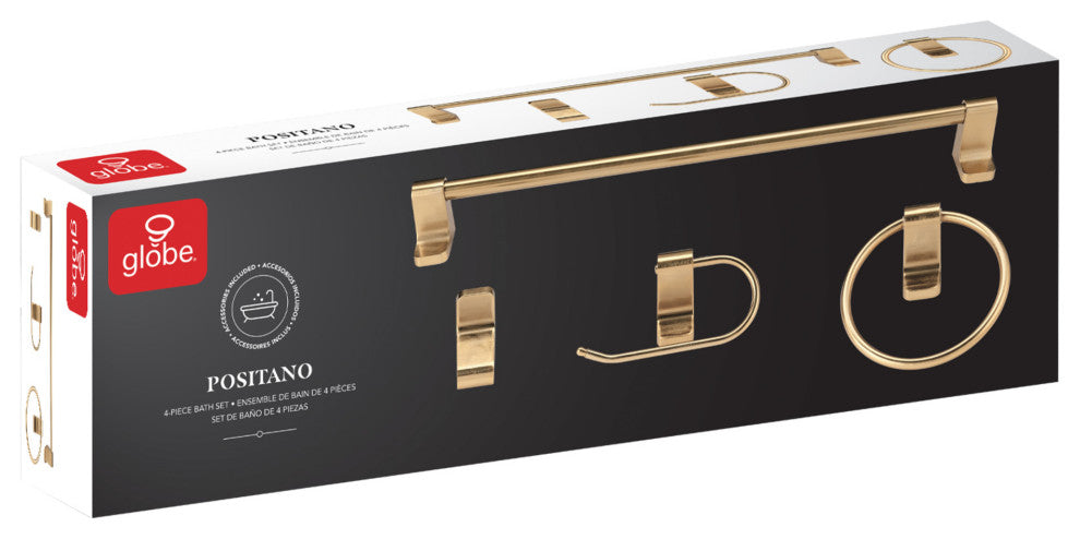 Positano 4-Piece Matte Brass Bathroom Hardware Accessory Kit