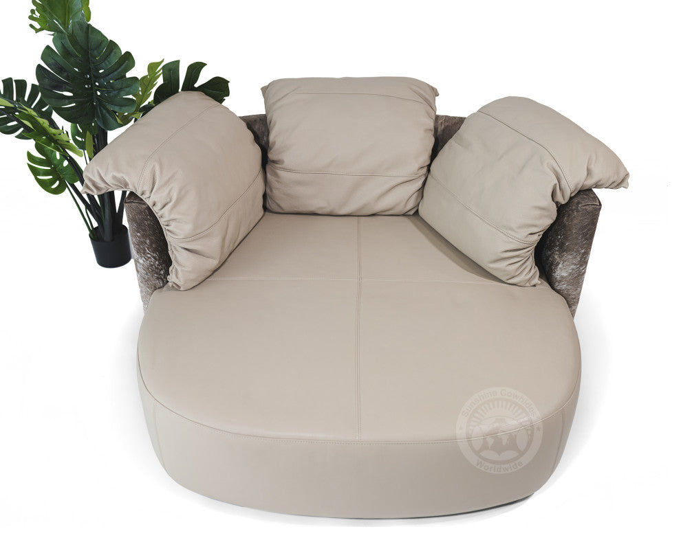 Leather Swivel Love Chair, Taupe