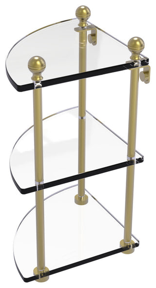 Mambo 3 Tier Corner Glass Shelf, Satin Brass
