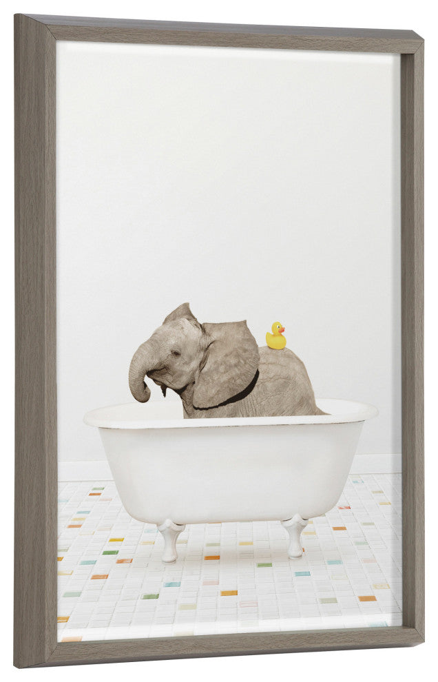 Blake Elephant Bath Printed Glass by Amy Peterson Art Studio, Gray 18x24