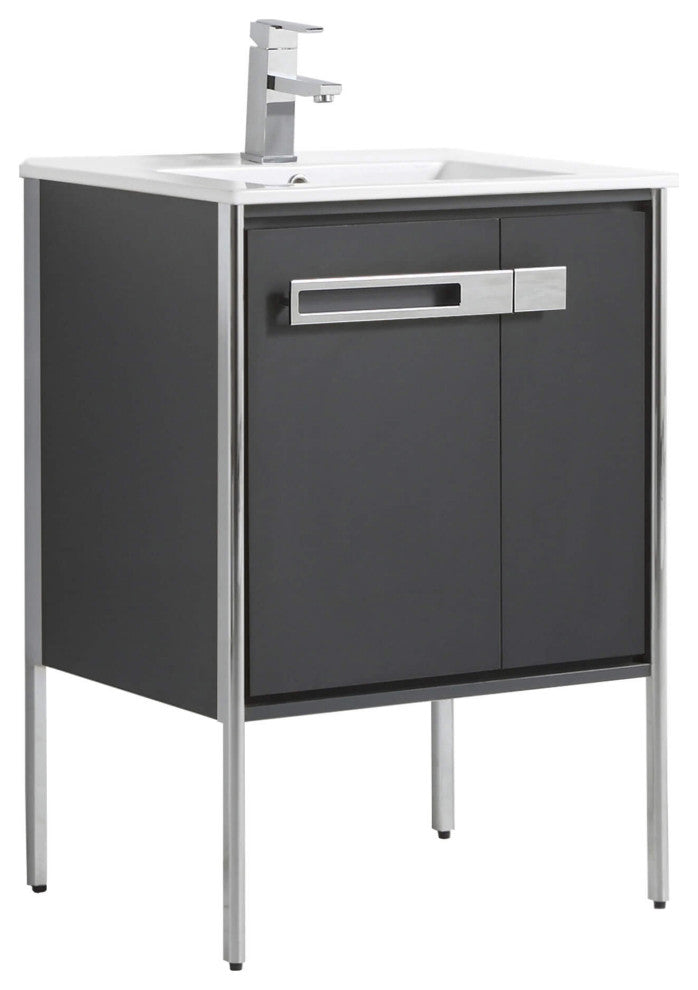 Oakville Bath Vanity, Ceramic Sink, Onix Grey, 24 Inch, Chrome Hardware