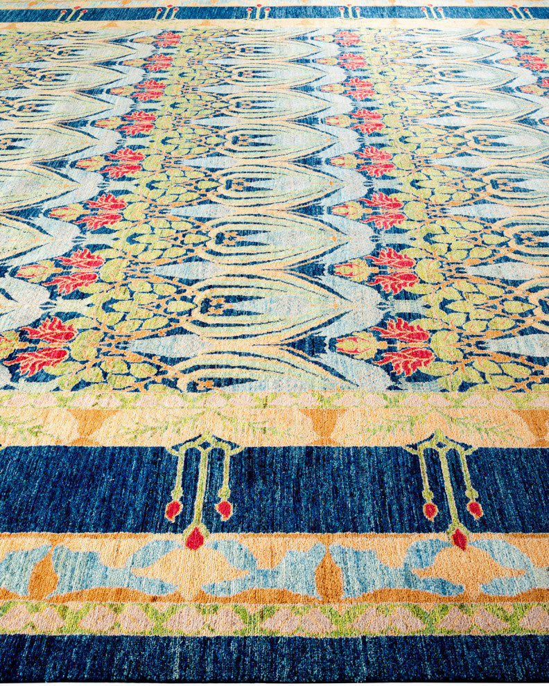Arts and Crafts, One-of-a-Kind Handmade Area Rug Blue, 19'6"x11'6"