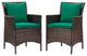 Side Dining Chair Armchair, Set of 2, Rattan, Wicker, Brown Green, Outdoor