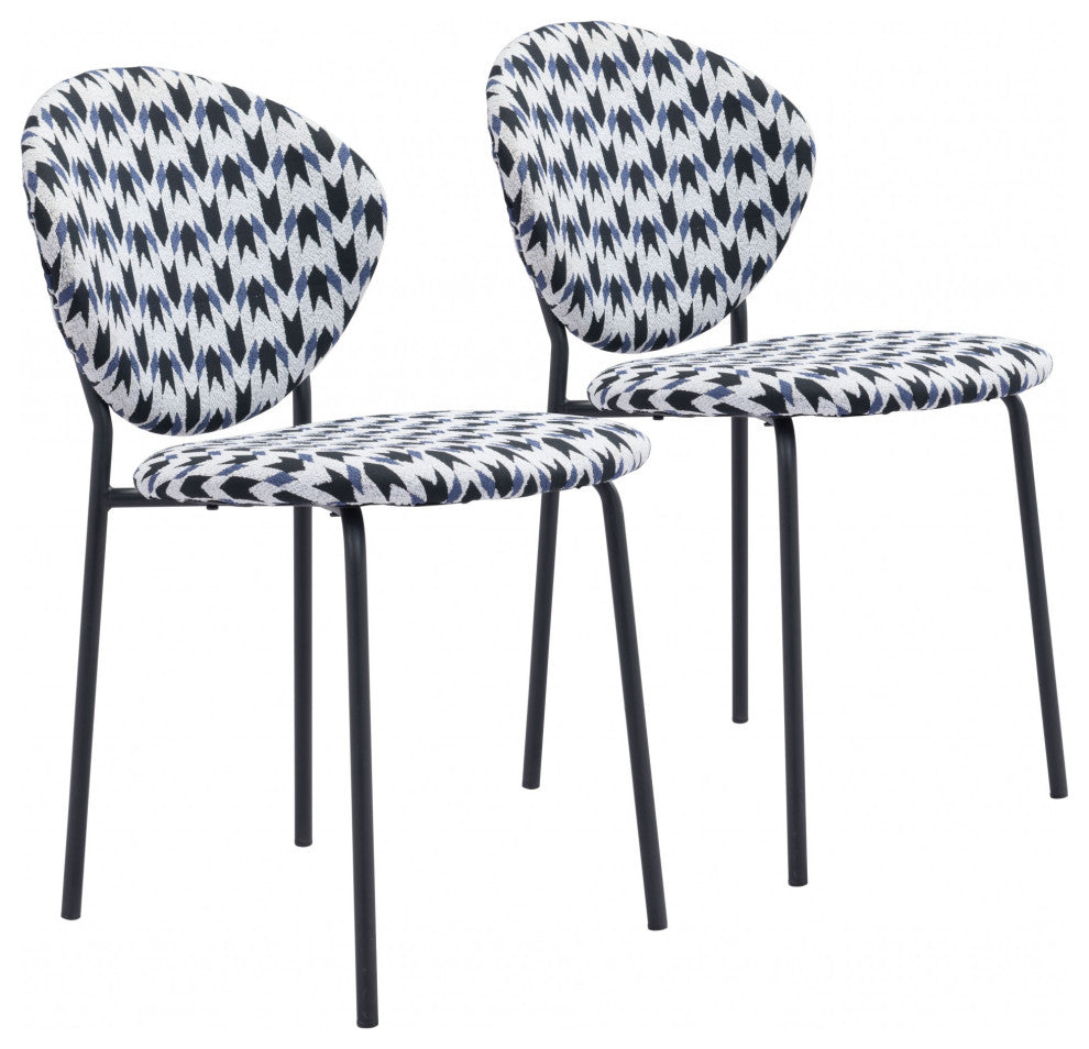 Set of Two Blue Black and White Arrow Design Dining or Side Chairs