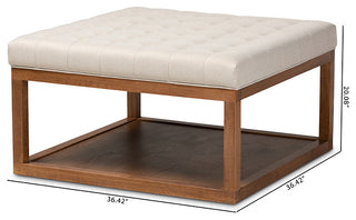 Henrik Beige Fabric Walnut Finished Cocktail Ottoman