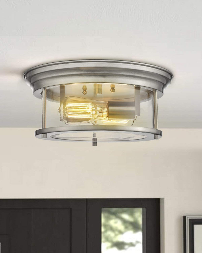 2 Light Glass Ceiling Light, Round, Nickel
