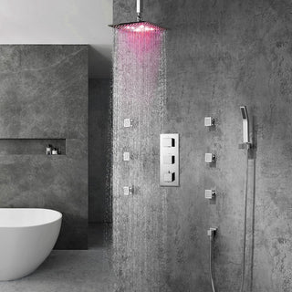 Perugia 16" Ceiling Mount LED Shower Head With Body Massage Jets