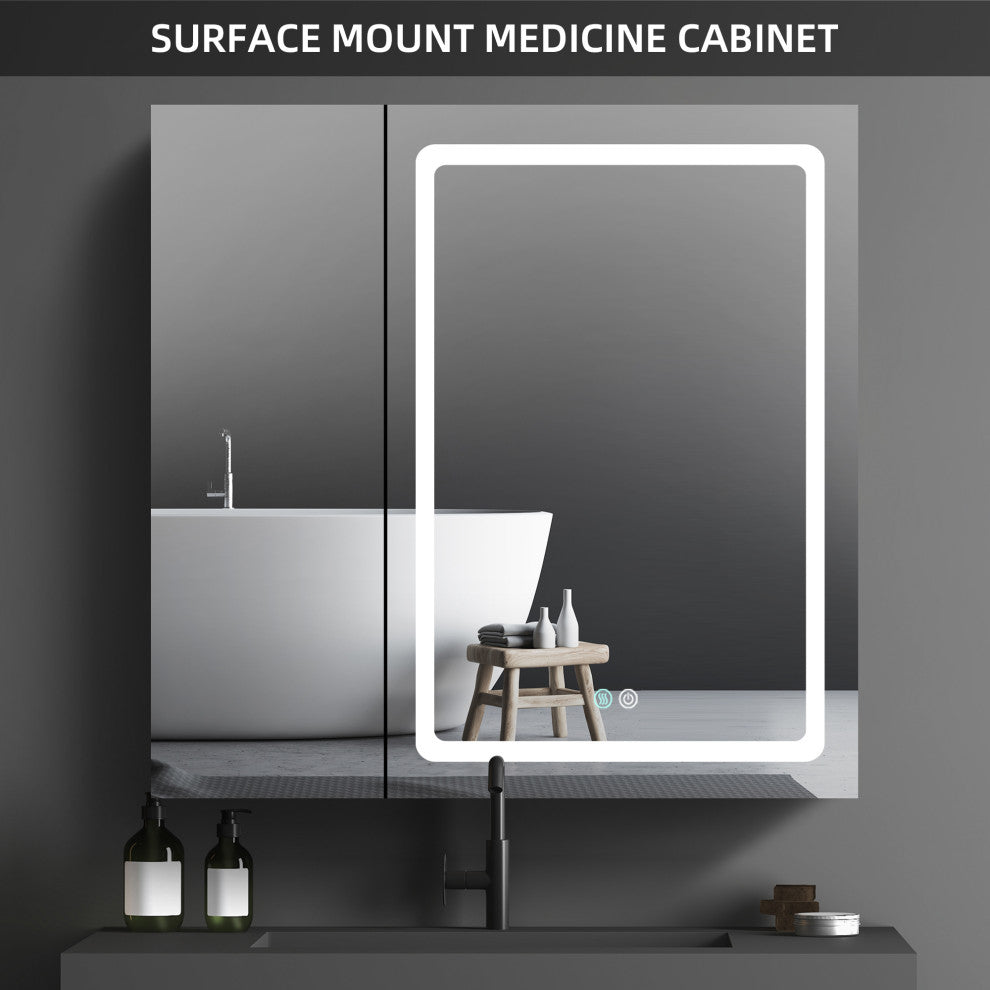 30"x30" Surface Mount Frameless LED Medicine Cabinet With Anti-Fog and Dimmable